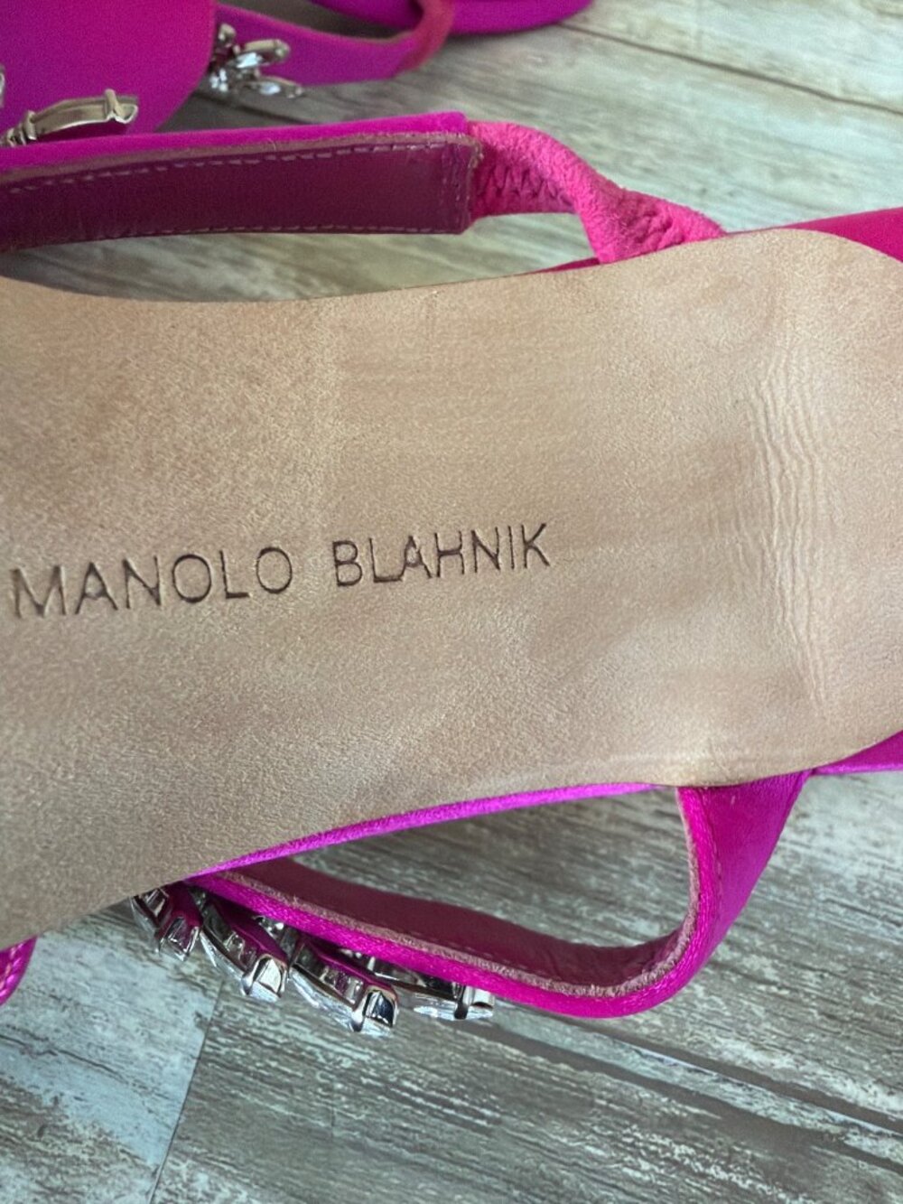 Manolo Blahnik Lurum 90 Pink Satin Crystal Mule Heels w/Box & COA EU 40/US 9-9.5 - Picture 13 of 16